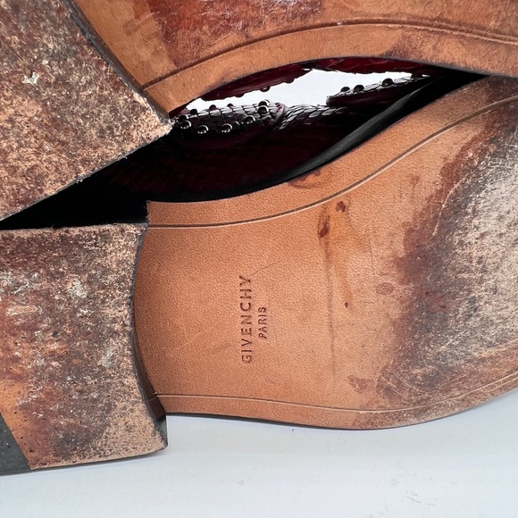 GIVENCHY Prue Ankle Boots Womens 35.5 Red Black Python Studded Buckle Bootie - Picture 8 of 12